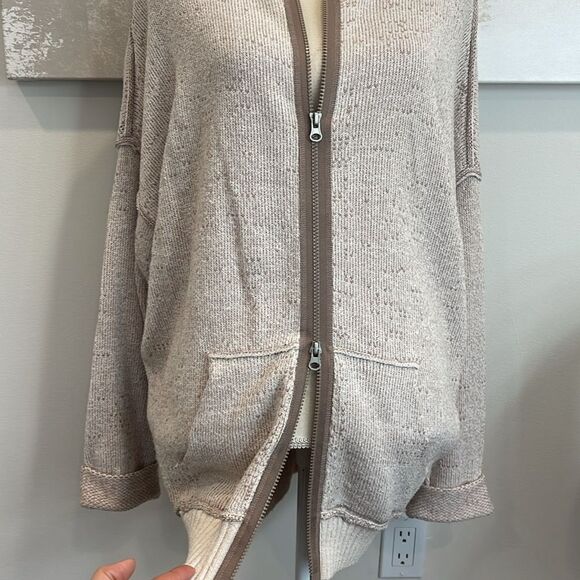 Free People Sweater Hoodie Sweatshirt XS Oatmeal Cream Brown Cardigan Size XS - Picture 2 of 7